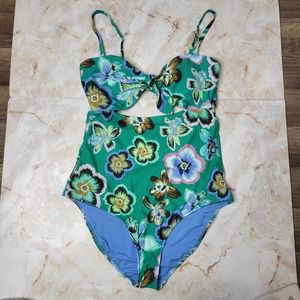 Aerie Green Floral one piece full coverage Swimsuit large